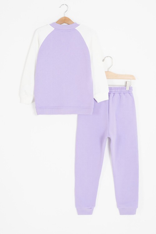 Lila Harf Nakışlı Kolej Ceketli Kız Çocuk Şardonlu Eşofman Takımı 16828