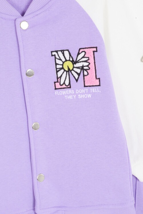 Lila Harf Nakışlı Kolej Ceketli Kız Çocuk Şardonlu Eşofman Takımı 16828