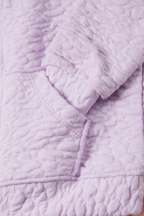 Lila Kız Çocuk Kapitone Desenli Kapüşonlu Fermuarlı Hırka 16605