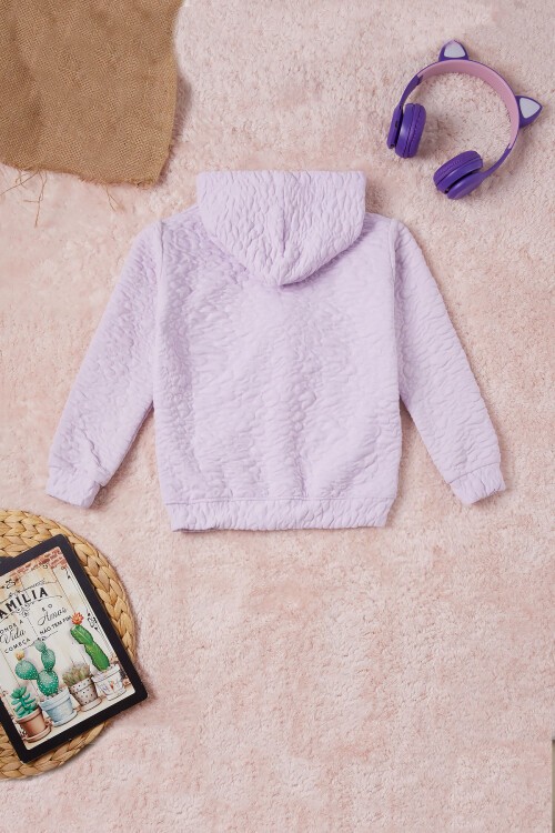 Lila Kız Çocuk Kapitone Desenli Kapüşonlu Fermuarlı Hırka 16605