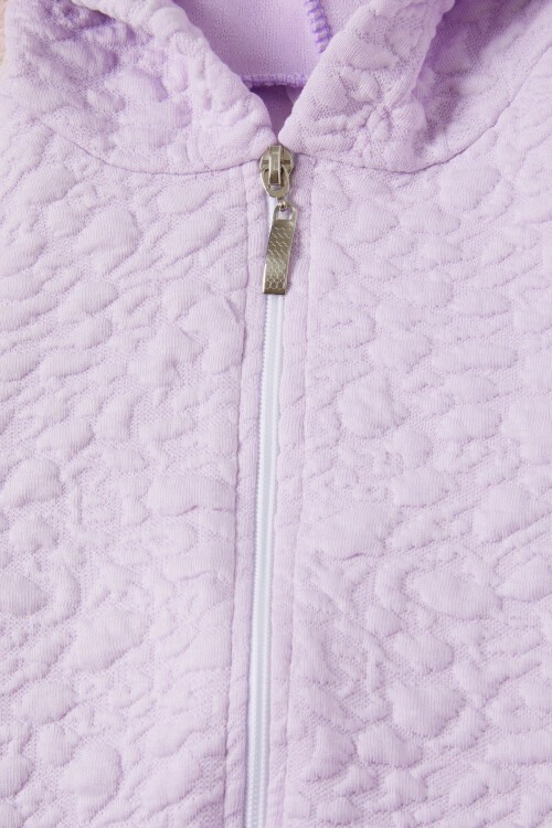 Lila Kız Çocuk Kapitone Desenli Kapüşonlu Fermuarlı Hırka 16605