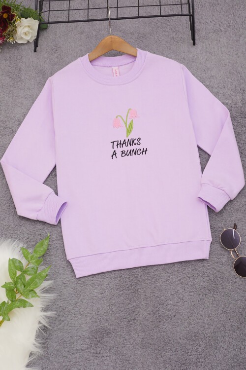 Lila Lale Nakışlı Kız Çocuk Kız Çocuk Sweatshirt 17212