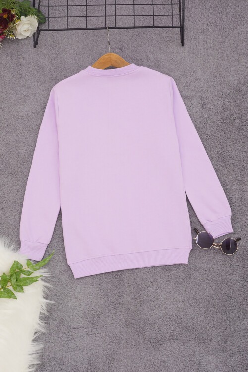 Lila Lale Nakışlı Kız Çocuk Kız Çocuk Sweatshirt 17212