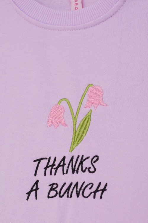 Lila Lale Nakışlı Kız Çocuk Kız Çocuk Sweatshirt 17212