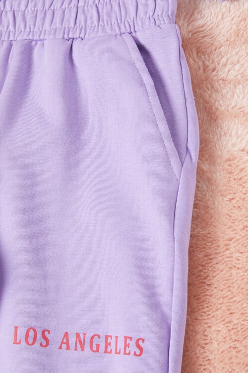 Lila Los Angeles Sırt Baskılı Yırtmaçlı Kız Çocuk Eşofman Takımı 16713