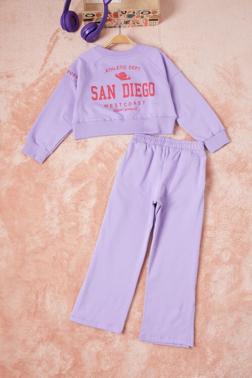 Lila Los Angeles Sırt Baskılı Yırtmaçlı Kız Çocuk Eşofman Takımı 16713