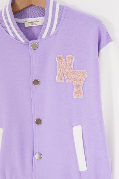 Lila NY Nakışlı Sırt Baskılı Kız Çocuk Kolej Eşofman Takımı 16933