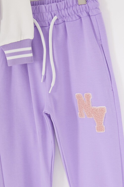 Lila NY Nakışlı Sırt Baskılı Kız Kolej Eşofman Takımı 17003