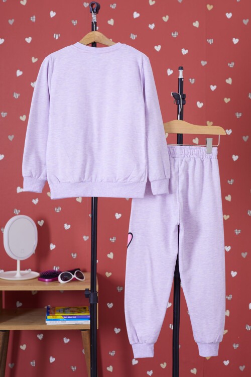 Lila Ördek Baskılı Şardonlu Kız Çocuk Eşofman Takımı 17347