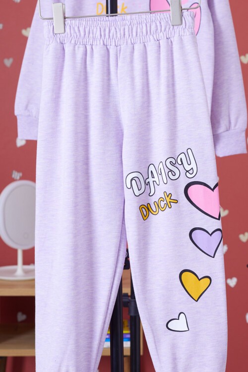 Lila Ördek Baskılı Şardonlu Kız Çocuk Eşofman Takımı 17347