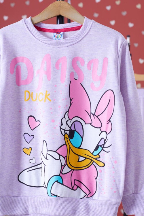 Lila Ördek Baskılı Şardonlu Kız Çocuk Eşofman Takımı 17347