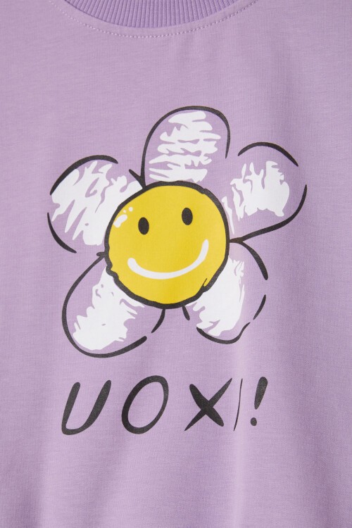 Lila Papatya Baskılı Kız Çocuk Sweatshirt 16611