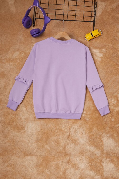 Lila Papatya Baskılı Kız Çocuk Sweatshirt 16611