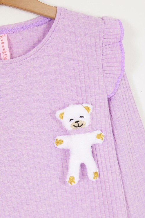 Lila Peluş Ayıcıklı Fırfırlı Kız Çocuk Takım 16953