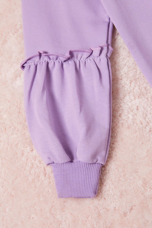 Lila Renkli Kalp Desenli Payetli Kız Çocuk Sweatshirt 16698