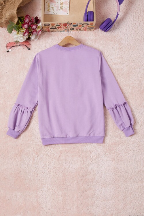 Lila Renkli Kalp Desenli Payetli Kız Çocuk Sweatshirt 16698