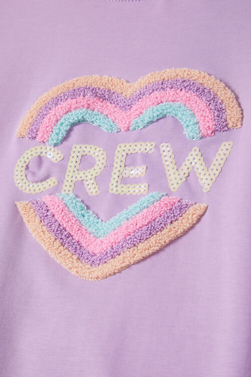 Lila Renkli Kalp Desenli Payetli Kız Çocuk Sweatshirt 16698