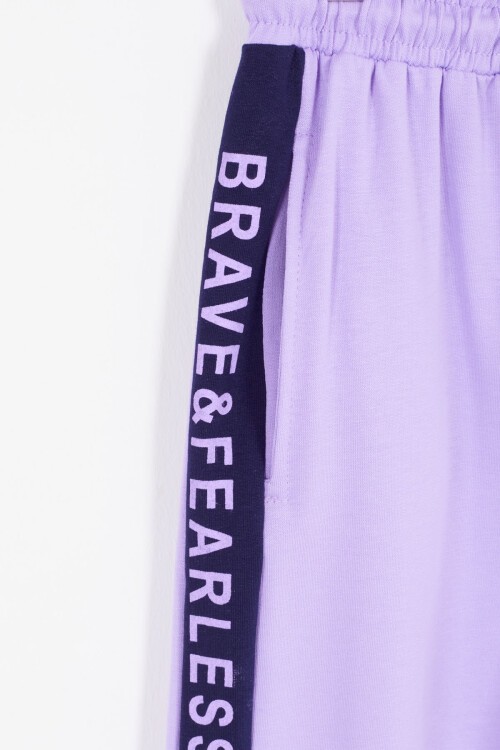 Lila Şerit Yazılı Payetli Kız Çocuk Eşofman Takımı 17131