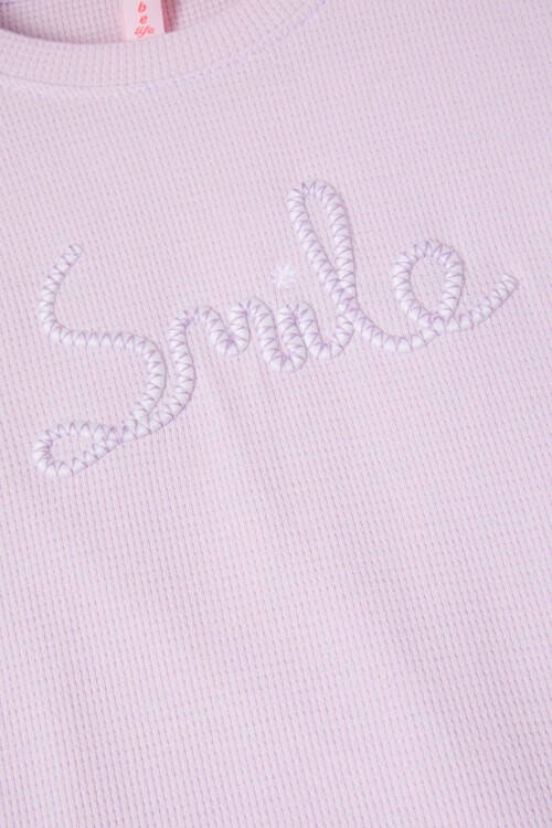 Lila Smile Nakışlı Kız Çocuk Waffle Sweatshirt 16593