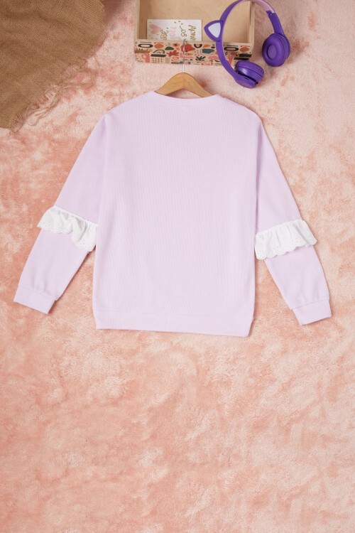 Lila Smile Nakışlı Kız Çocuk Waffle Sweatshirt 16593