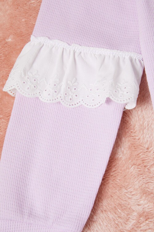 Lila Smile Nakışlı Kız Çocuk Waffle Sweatshirt 16593