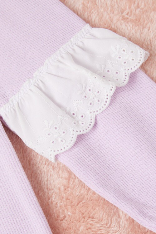 Lila Smile Nakışlı Kız Çocuk Waffle Sweatshirt 16593