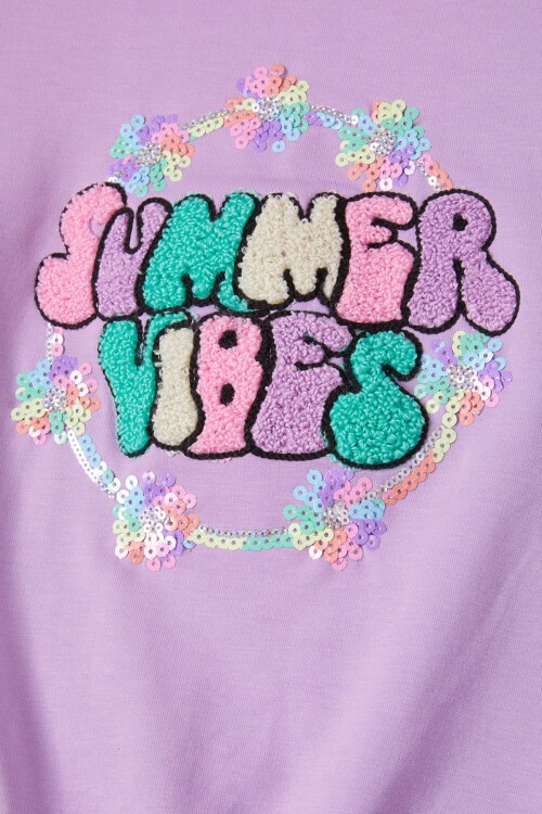 Lila Summer Yazı Nakışlı Kız Çocuk Sweatshirt 16588