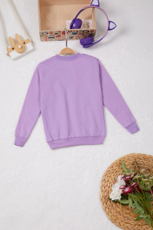Lila Tavşan Nakışlı Yazılı Kız Çocuk Sweatshirt 16947
