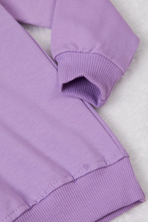 Lila Tavşan Nakışlı Yazılı Kız Çocuk Sweatshirt 16947