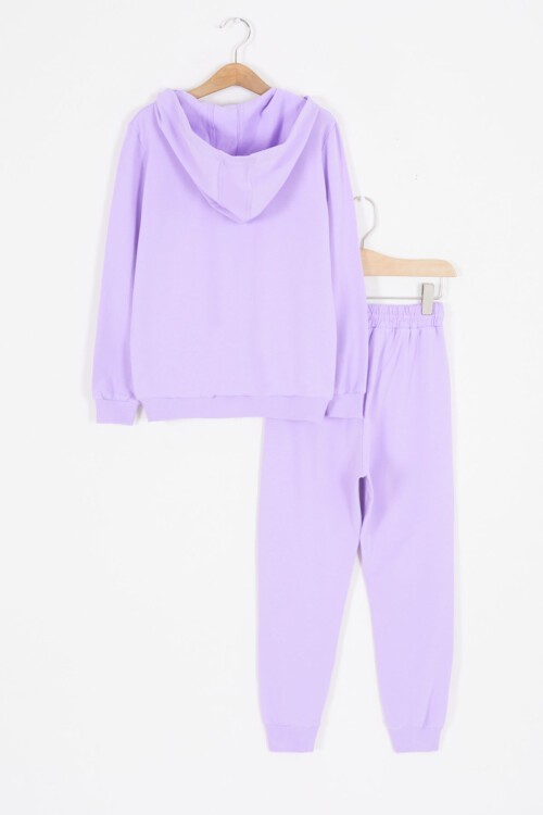 Lila Universe Baskılı Kapüşonlu Hırkalı Kız Eşofman Takımı 16800