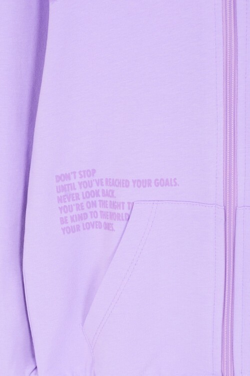 Lila Universe Baskılı Kapüşonlu Hırkalı Kız Eşofman Takımı 16800