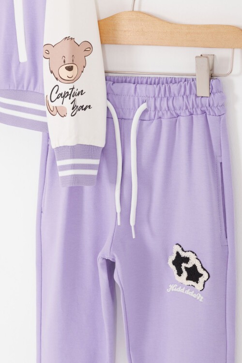 Lila Yıldız Nakışlı Kolej Ceketli Kız Eşofman Takımı 17013