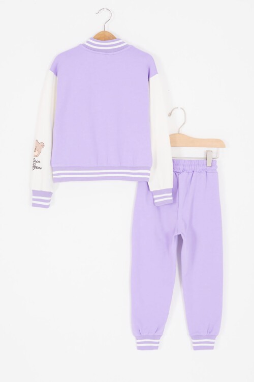 Lila Yıldız Nakışlı Kolej Ceketli Kız Eşofman Takımı 17013