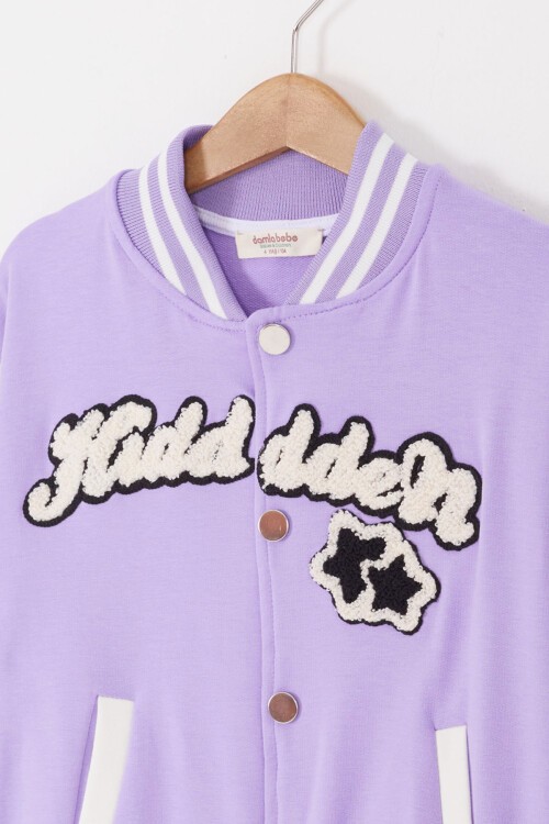 Lila Yıldız Nakışlı Kolej Ceketli Kız Eşofman Takımı 17013