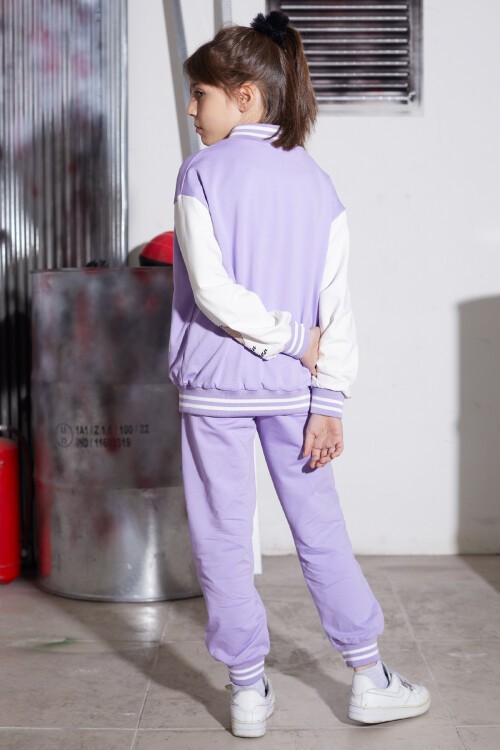 Lila Yıldız Nakışlı Kolej Ceketli Kız Çocuk Eşofman Takımı 16942