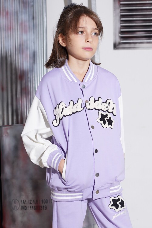 Lila Yıldız Nakışlı Kolej Ceketli Kız Çocuk Eşofman Takımı 16942