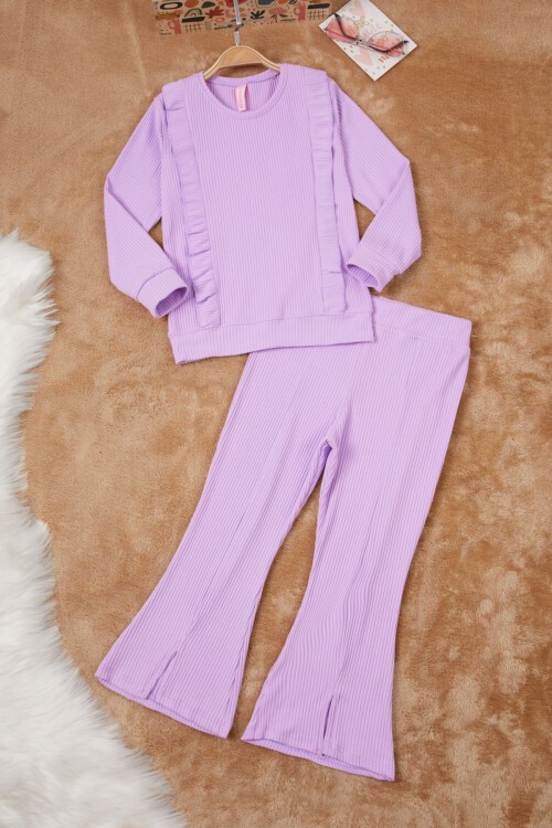 Lila Yırtmaçlı Önü Fırfırlı Kız Çocuk Takım 17083