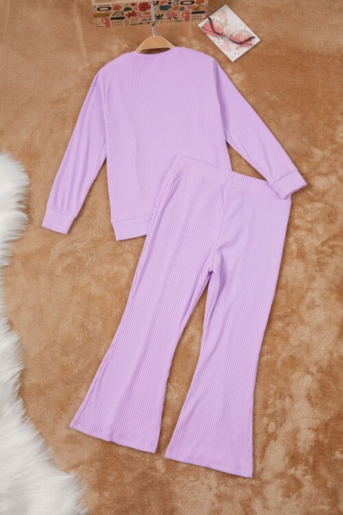 Lila Yırtmaçlı Önü Fırfırlı Kız Çocuk Takım 17083