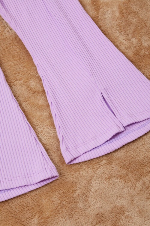 Lila Yırtmaçlı Önü Fırfırlı Kız Çocuk Takım 17083