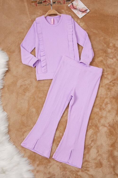 Lila Yırtmaçlı Önü Fırfırlı Kız Çocuk Takım 17083