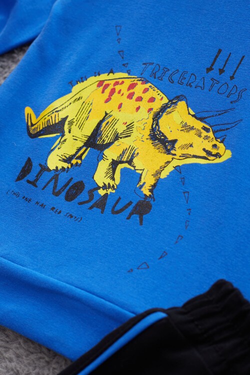 Mavi Dinozor Baskılı Cepli Erkek Bebek Eşofman Takımı 17324