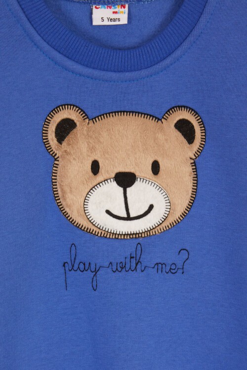 Mavi Erkek Çocuk Sevimli Ayıcık Temalı Şardonlu 3 İplik 2li Takım