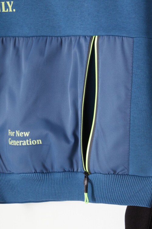 Mavi Kanguru Cepli Polarlı Erkek Çocuk Kapşonlu Eşofman Takımı 16732