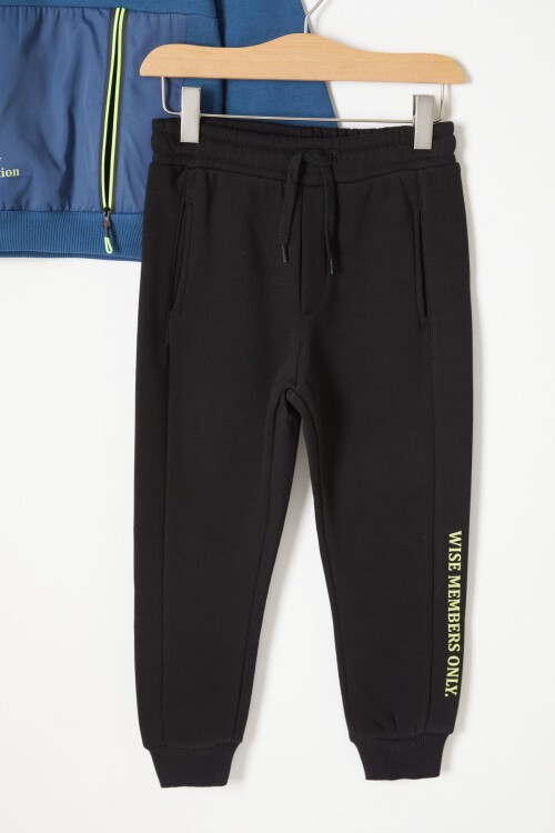 Mavi Kanguru Cepli Polarlı Erkek Çocuk Kapşonlu Eşofman Takımı 16732