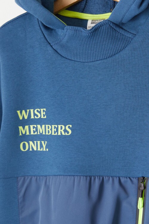 Mavi Kanguru Cepli Polarlı Erkek Çocuk Kapşonlu Eşofman Takımı 16732