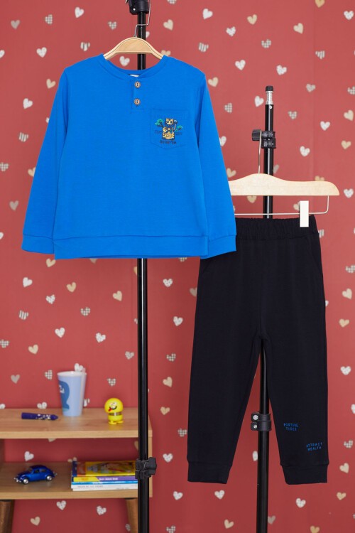 Mavi Kaplan Baskılı Cepli Erkek Bebek Eşofman Takımı 17318