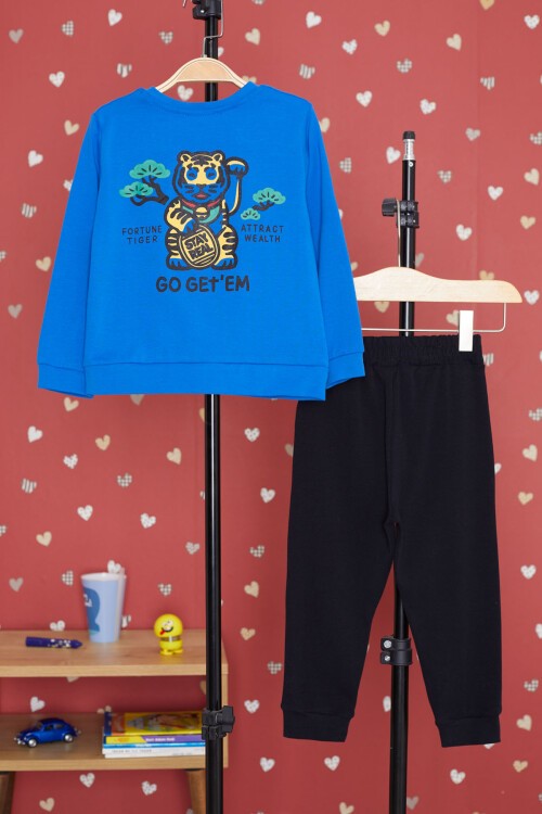 Mavi Kaplan Baskılı Cepli Erkek Bebek Eşofman Takımı 17318