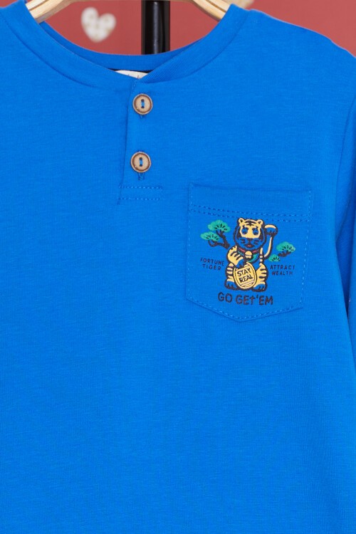 Mavi Kaplan Baskılı Cepli Erkek Bebek Eşofman Takımı 17318