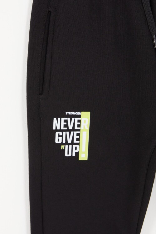 Mavi Şerit Yazılı Kapüşonlu Erkek Çocuk Şardonlu Eşofman Takımı 16971