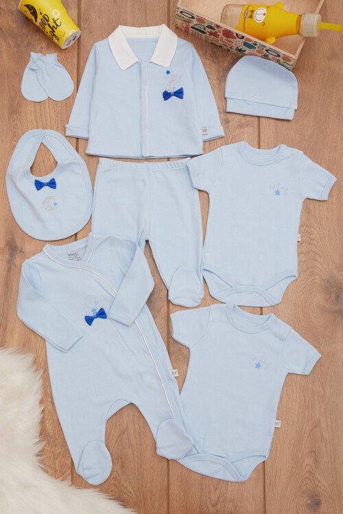 Mavi Simli Ay Desenli Bebek 8li Hastane Çıkışı 16921